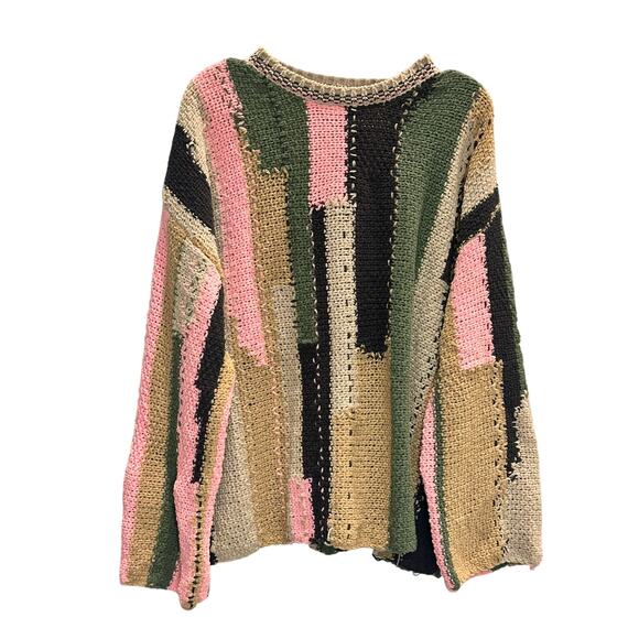POL – Color Block Chunky Knit Sweater – Green/Beige/Pink – Size Small - Picture 4 of 4
